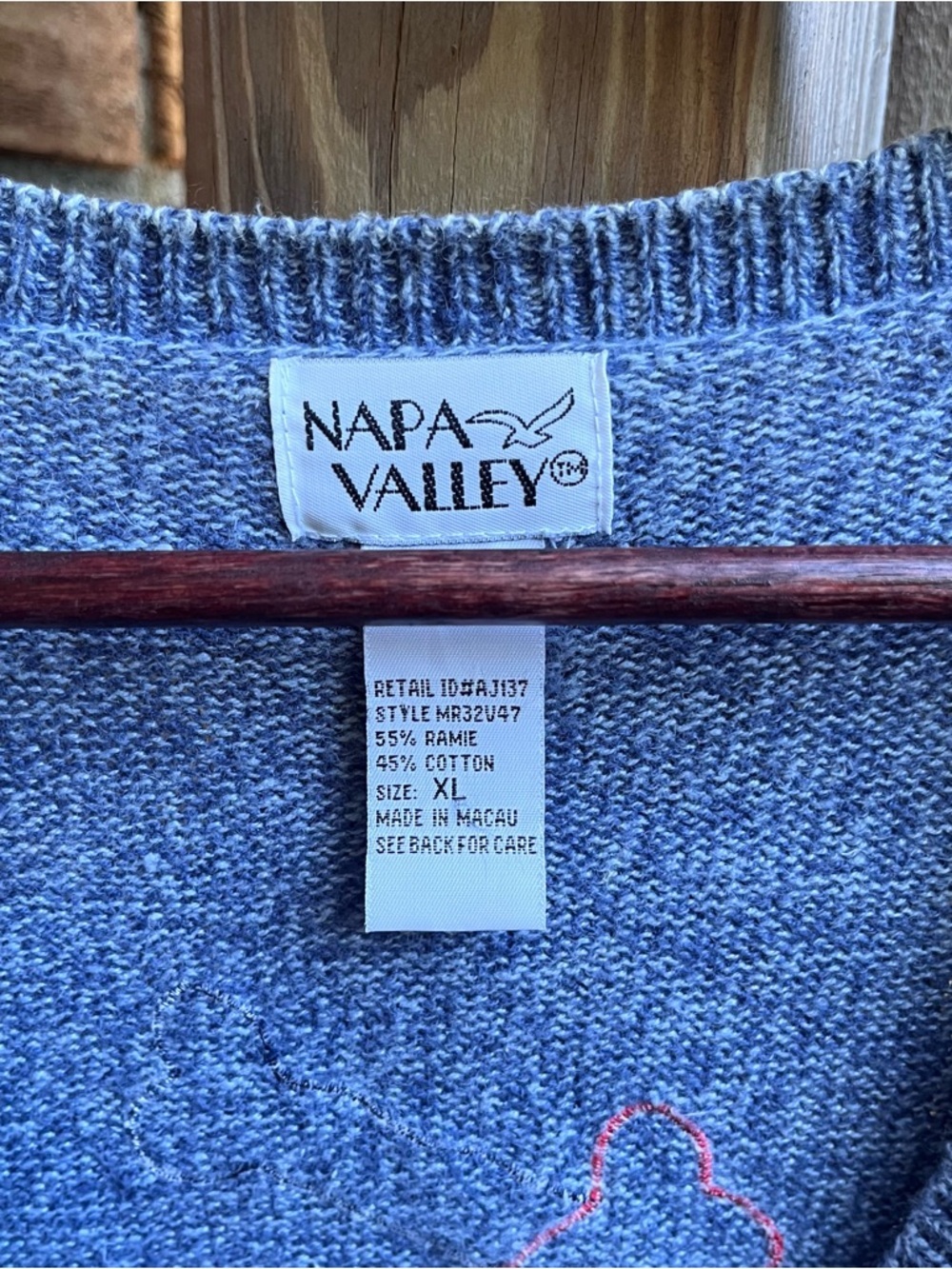 Vintage Napa Valley Blue Embroidered Dog Sweater Vest - Picture 2 of 3